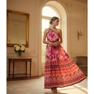 Eliza J Multicolor Tropical One‑Shoulder Maxi Dress – Size 12 – NWT – Side Zip